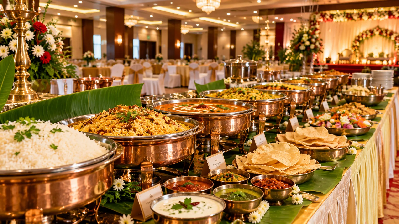 Vegetarian buffet spread prepared by Sri Raghavendra Vaibhav catering